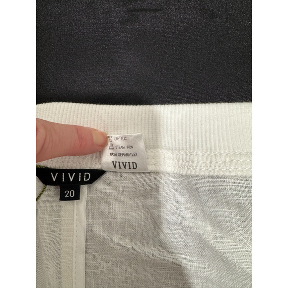 NWT VIVID 100% Linen White Wide Leg Cropped Pant Relaxed Lagenlook Beachy Sz 20 - Picture 5 of 11
